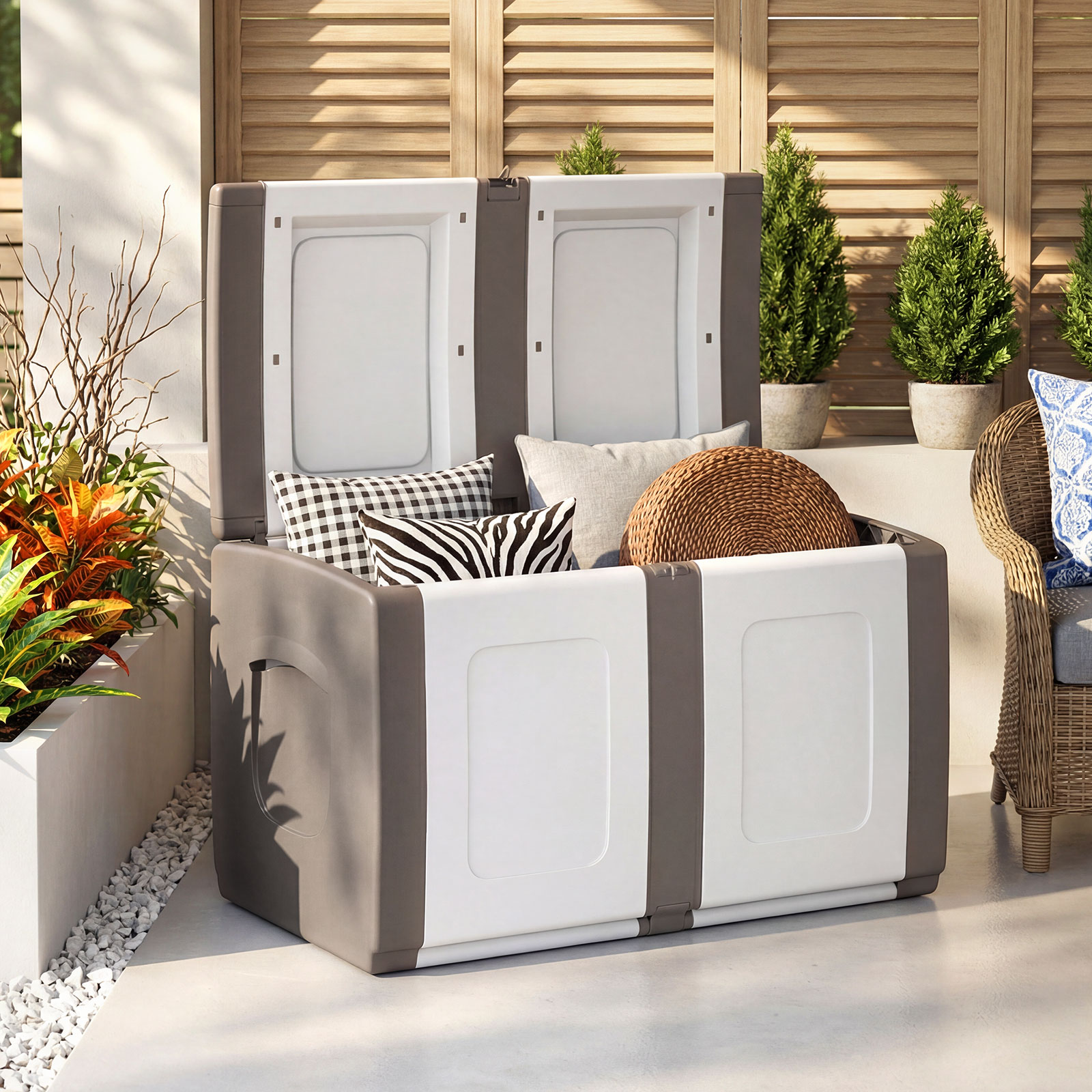 Deck Box,Patio Container with Lockable Lid, Weatherproof Plastic Storage Bin