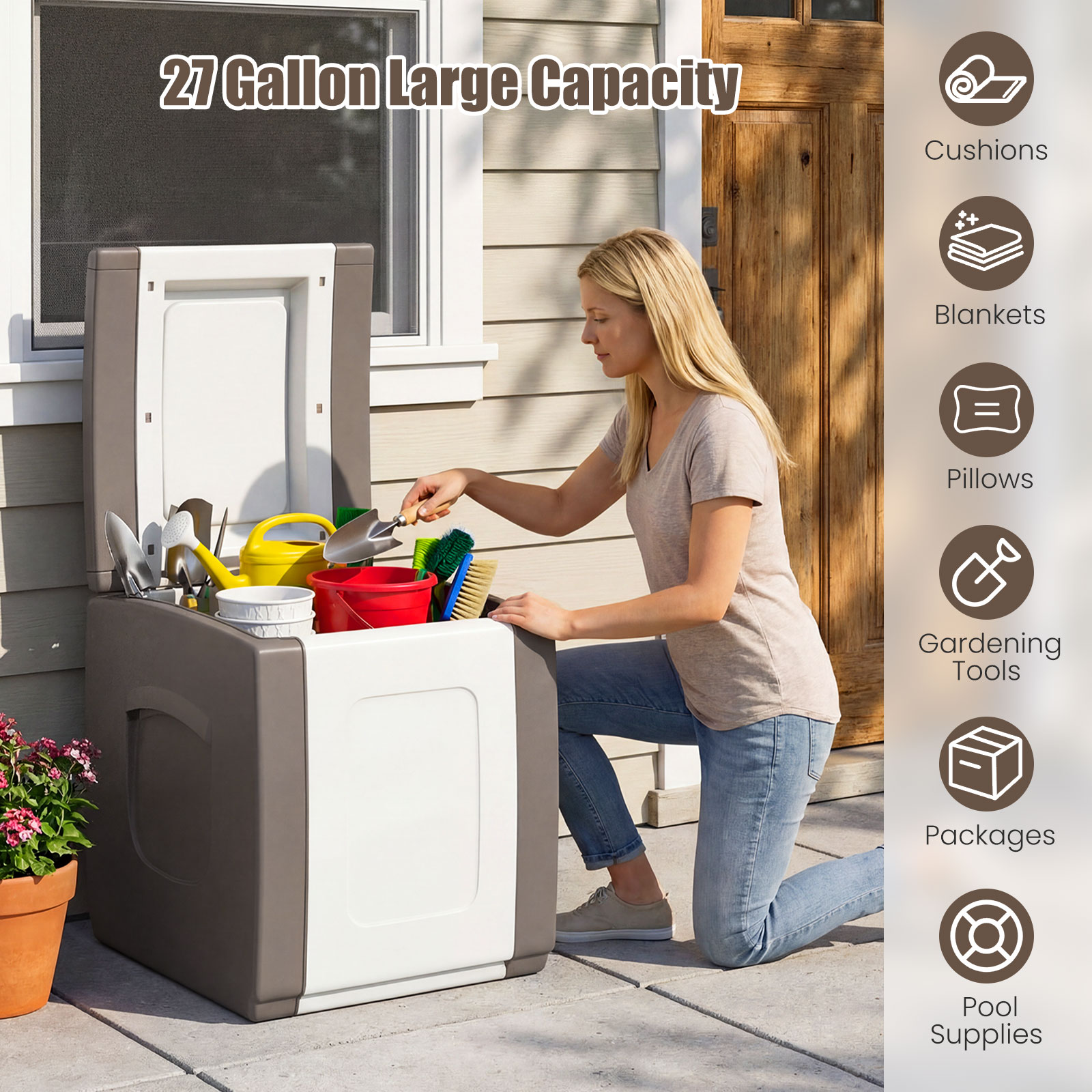 Deck Box,Patio Container with Lockable Lid, Weatherproof Plastic Storage Bin