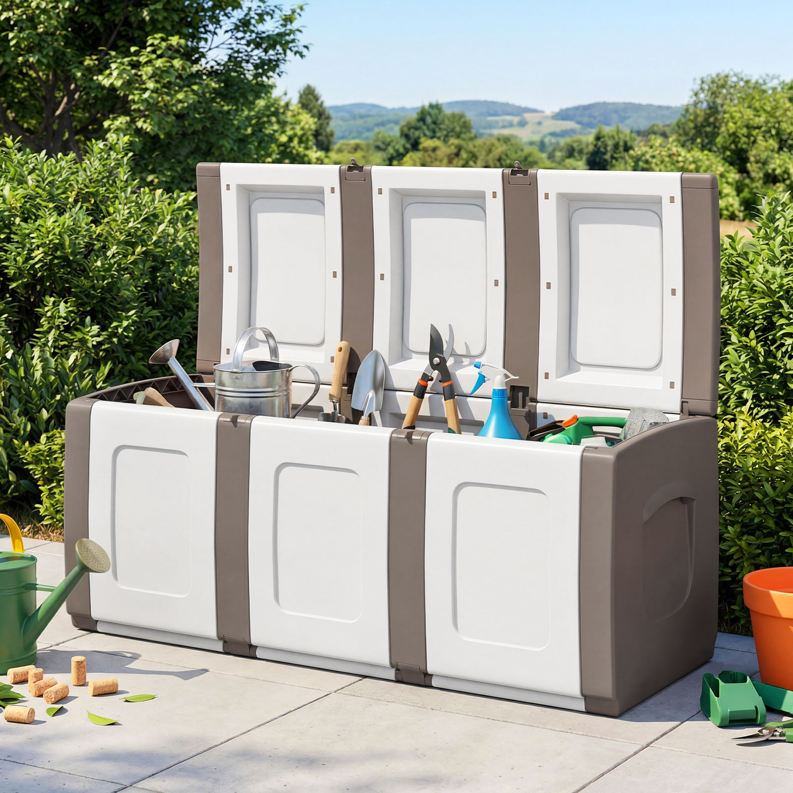 Deck Box,Patio Container with Lockable Lid, Weatherproof Plastic Storage Bin