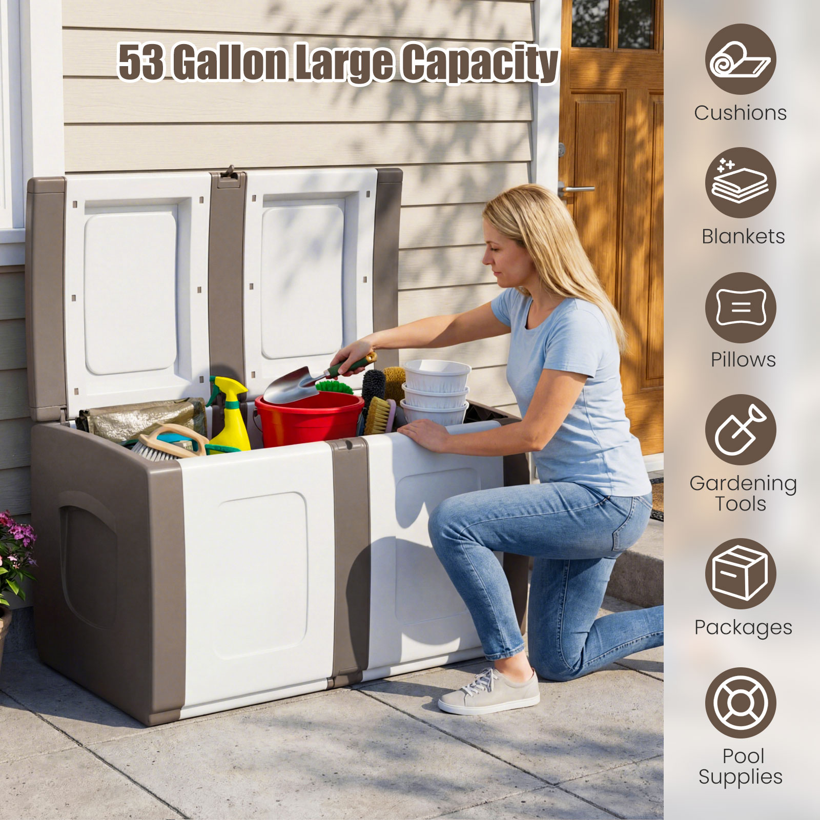 Deck Box,Patio Container with Lockable Lid, Weatherproof Plastic Storage Bin