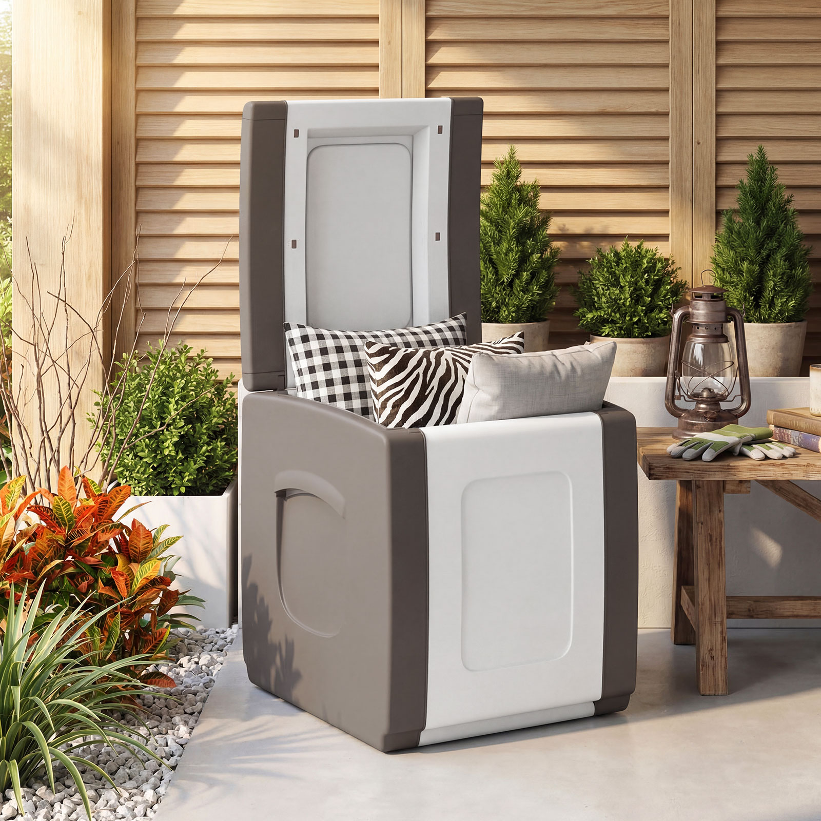 Deck Box,Patio Container with Lockable Lid, Weatherproof Plastic Storage Bin