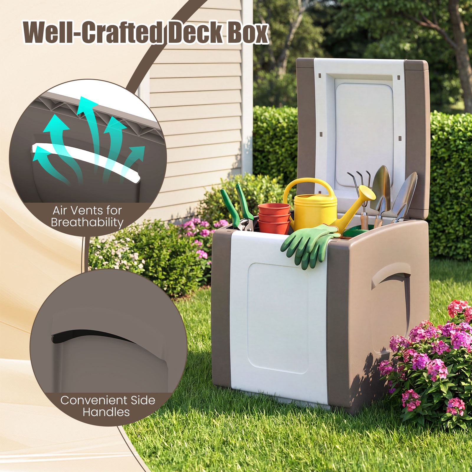 Deck Box,Patio Container with Lockable Lid, Weatherproof Plastic Storage Bin
