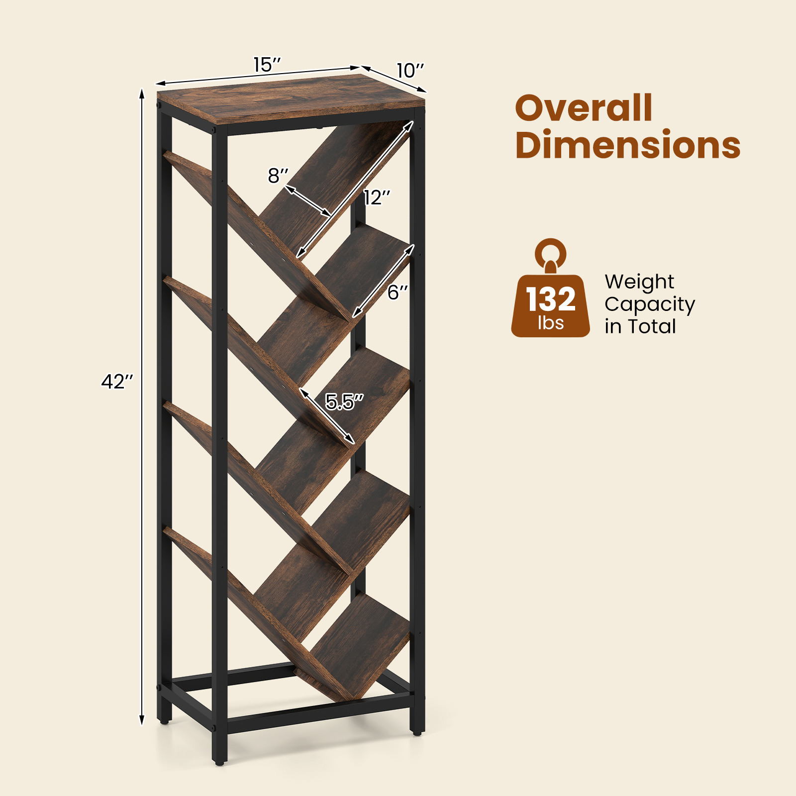 Tree Bookshelf 9-Tier Freestanding Bookcase Corner Narrow Display