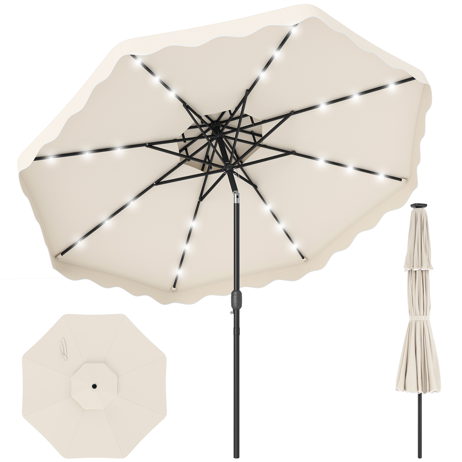 9 ft led patio umbrella WESTLAKE Solar Umbrella, Beige touch and superior appearance 9 FT Solar LED Patio