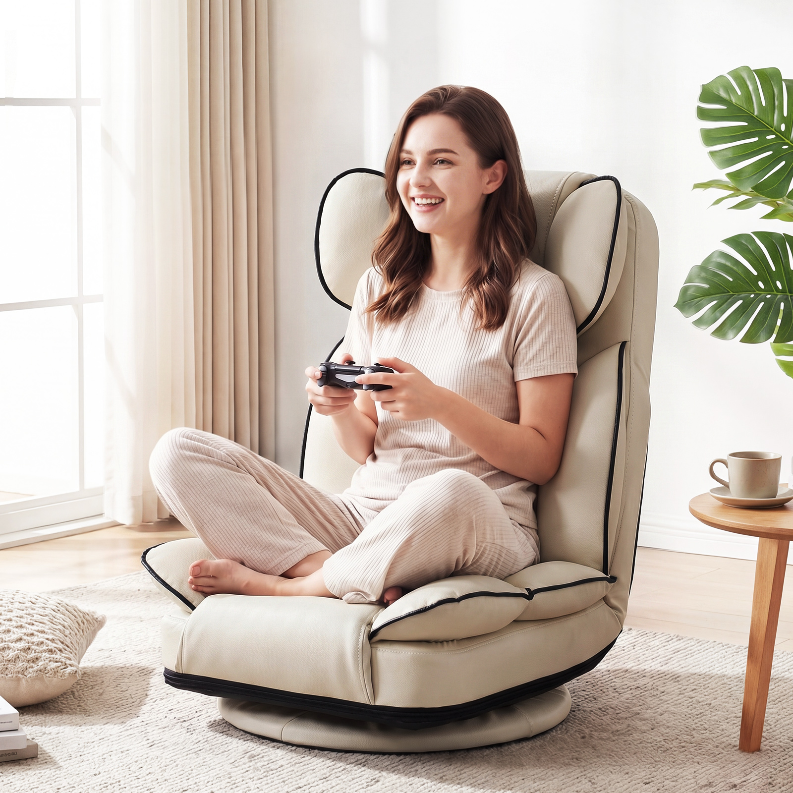 360 Degree Swivel Floor Gaming Chair, Folding Lazy Adjustable