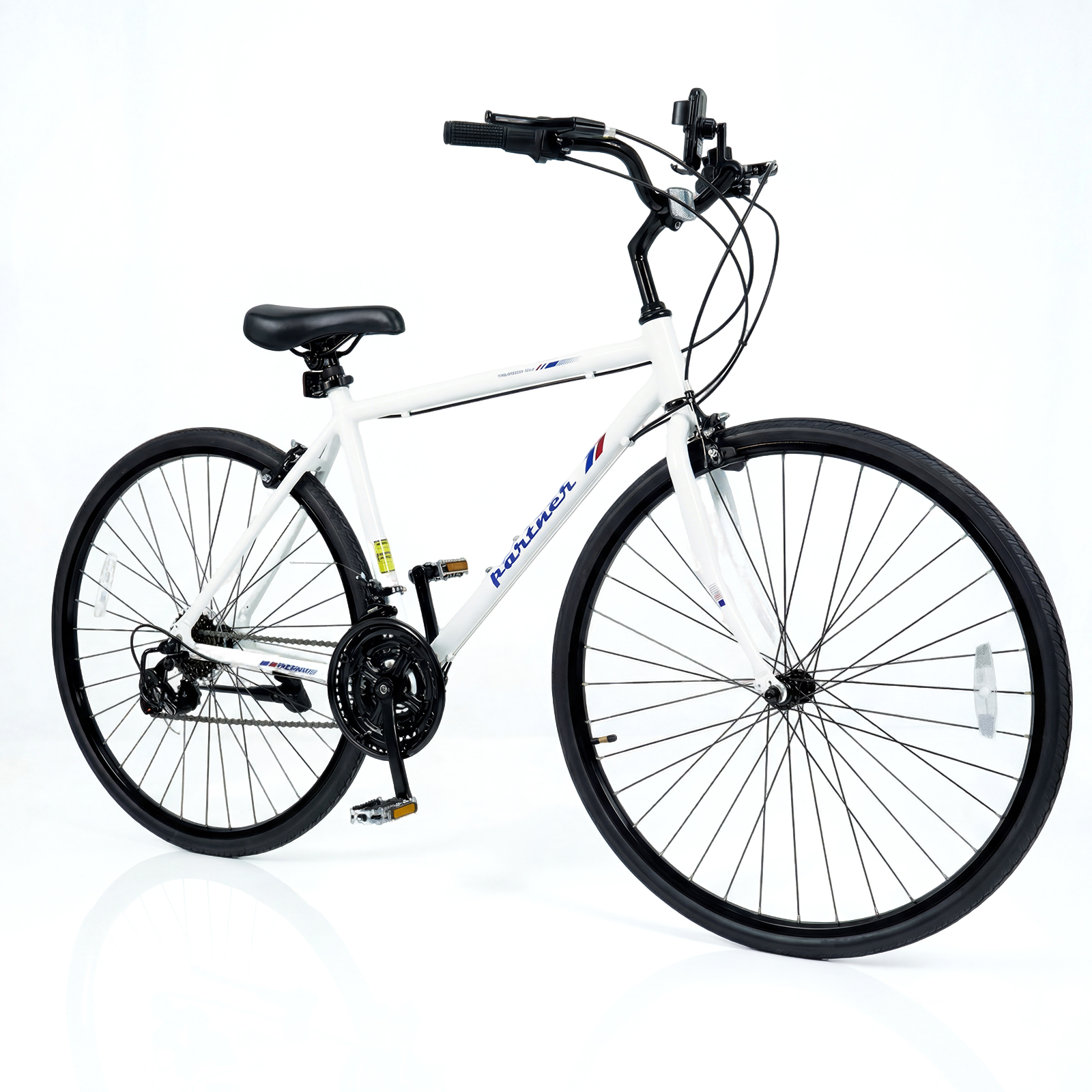 700C Hybrid Bike for Men Women Adult, 18-Speed Shimano Drivetrain, Phone Holder