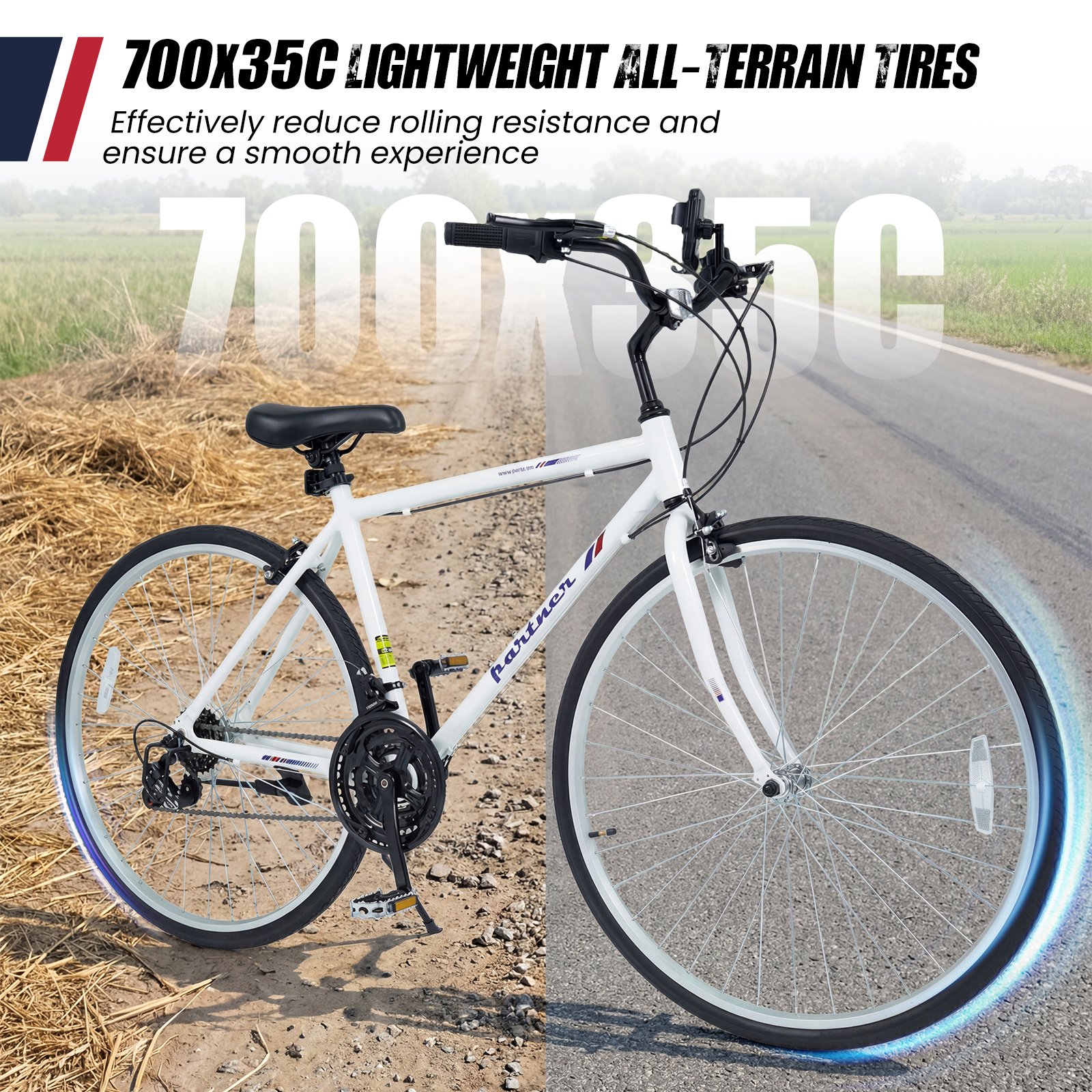 700C Hybrid Bike for Men Women Adult, 18-Speed Shimano Drivetrain, Phone Holder