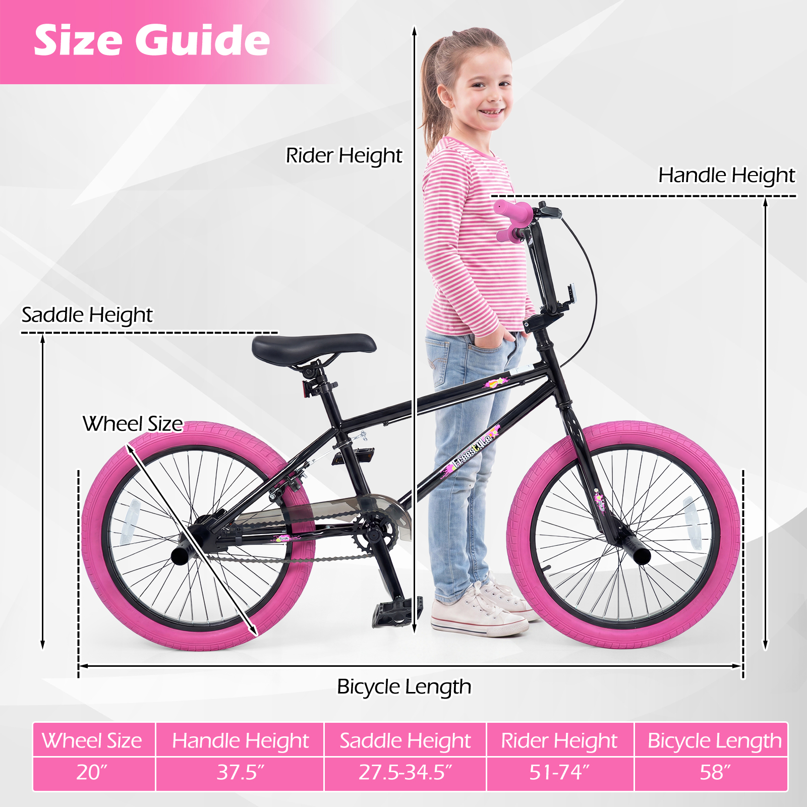 Freestyle BMX Bike, 20” Trick Bicycle w/ 360 Degree Steering
