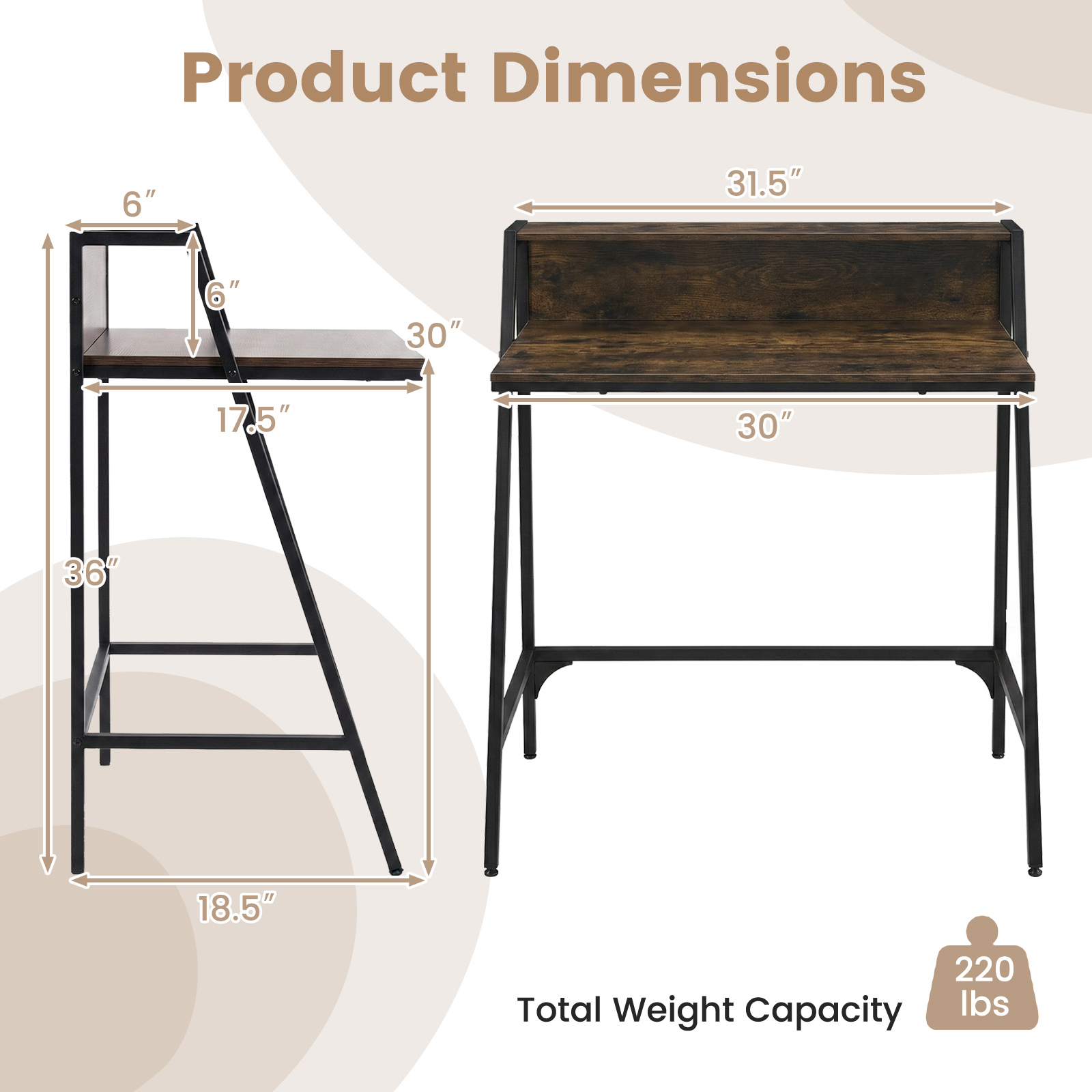 31.5” Small Computer Desk with Raised Storage Shelf & Heavy-duty Metal Frame