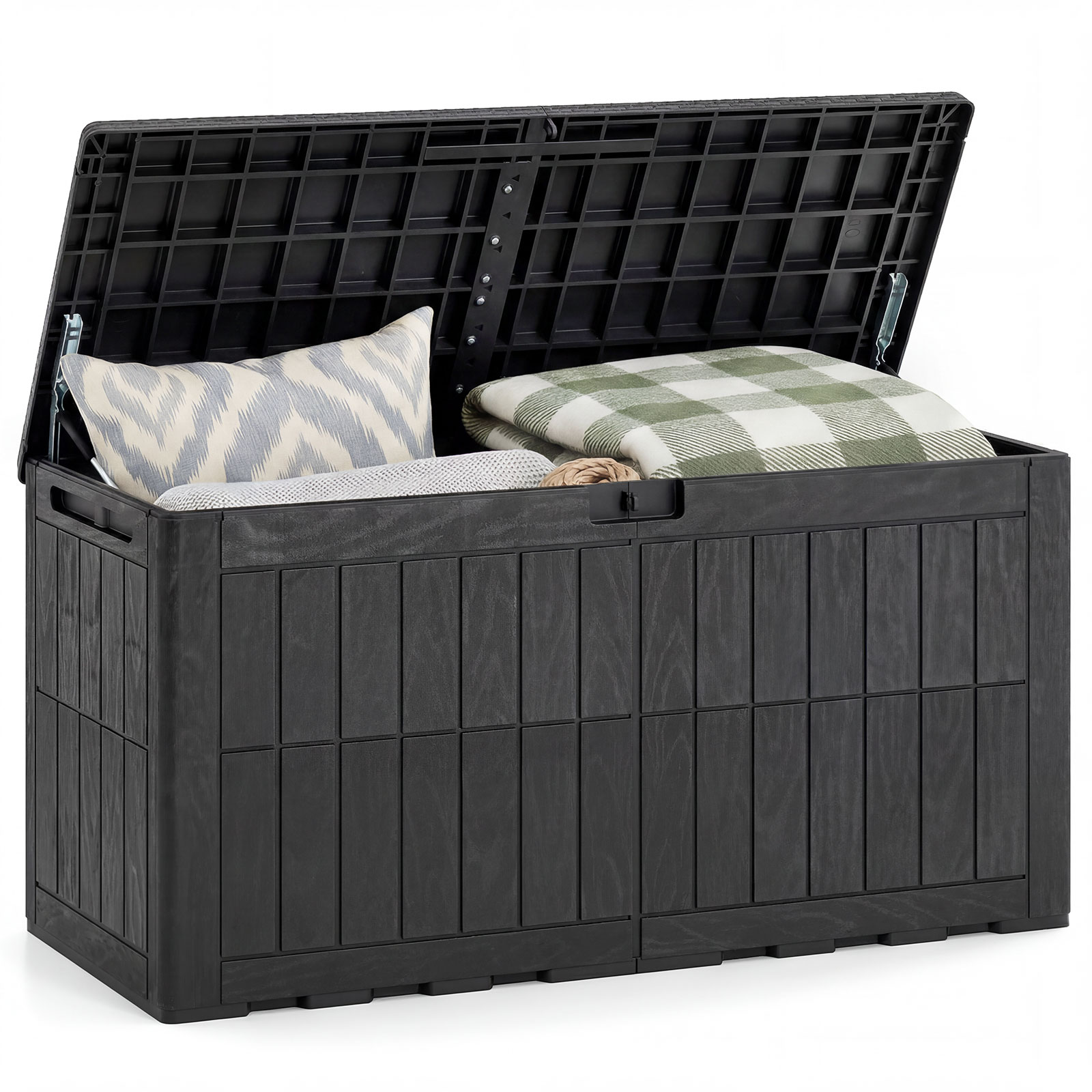 100 Gal Outdoor Deck Box, All-Weather Lockable Storage Bin with Lid and Handles