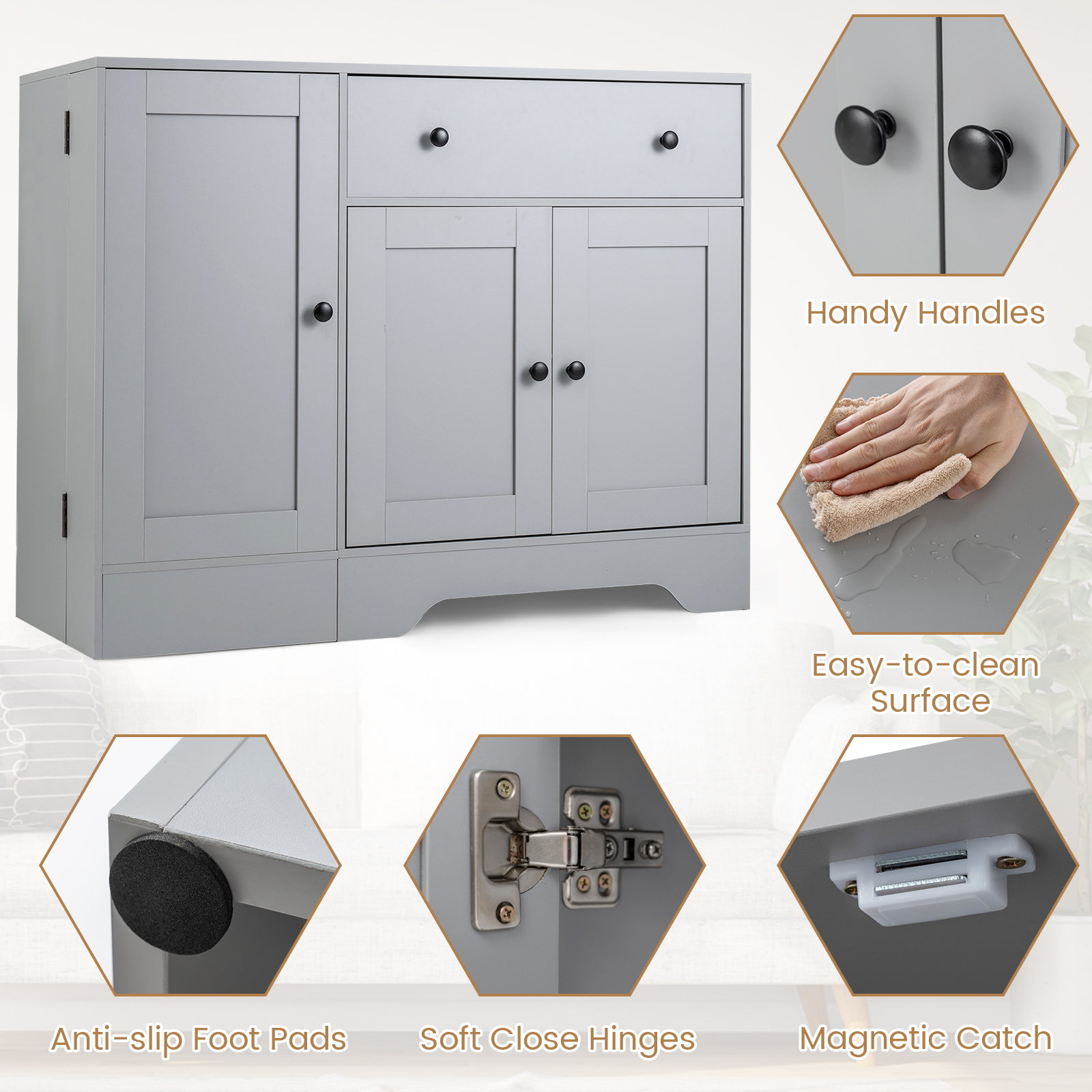 Wooden Coffee Bar Cabinet for Kitchen 105 cm Sideboard with 3 Doors Storage