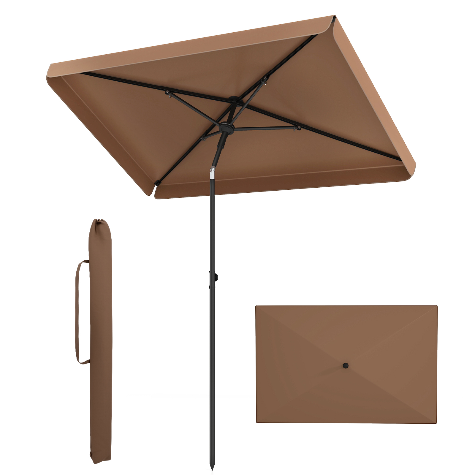 Rectangular Outdoor Balcony Umbrella, Push Button Tilt, Portable Carrying Bag